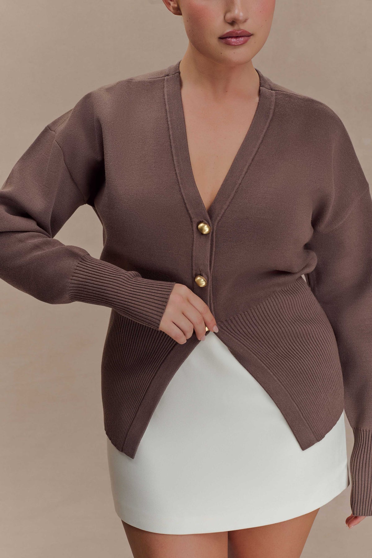 Amanda Statement Button Knit Cardigan - Cacao Brown