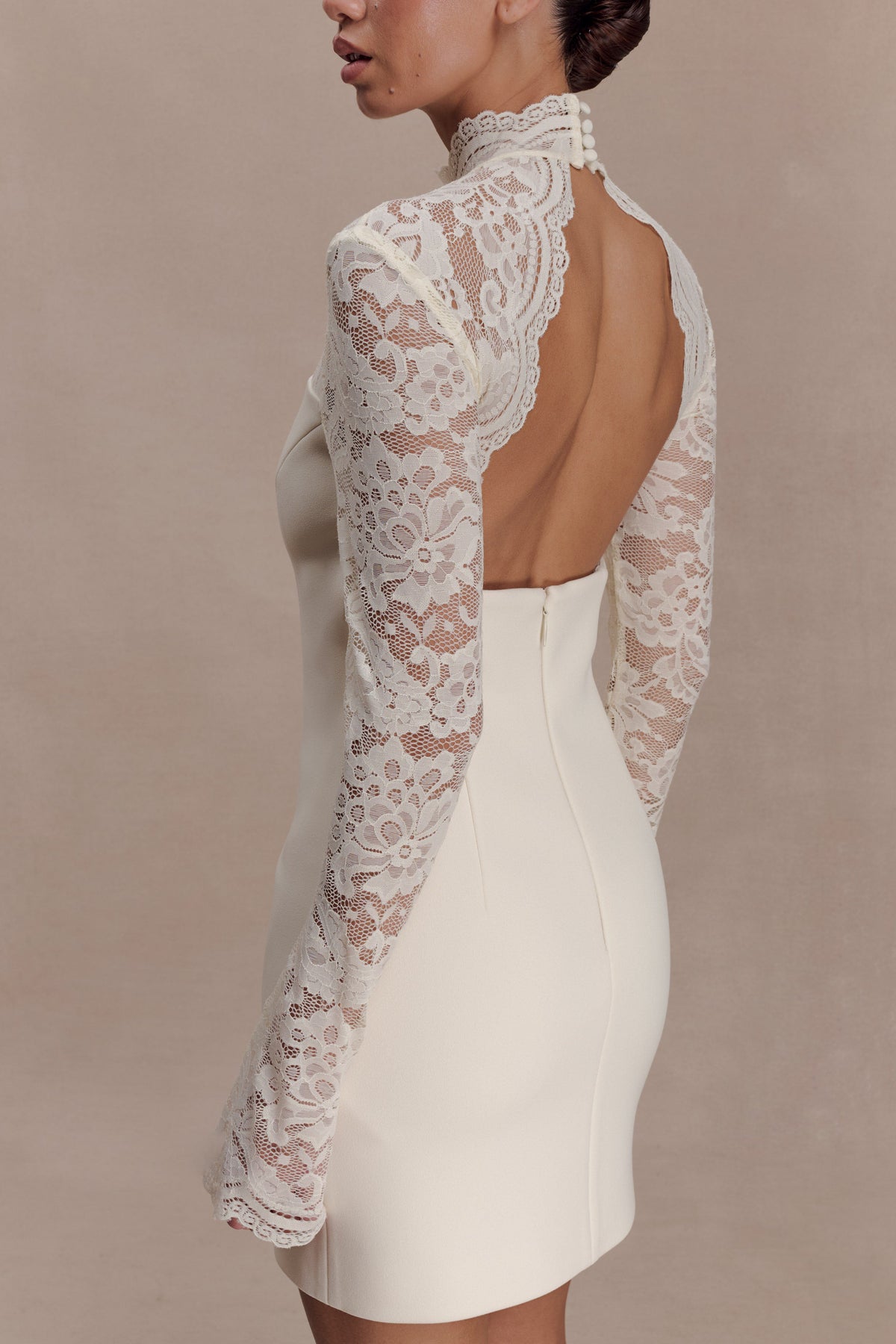 Aurelie Long Sleeve Lace Mini Dress - Ivory