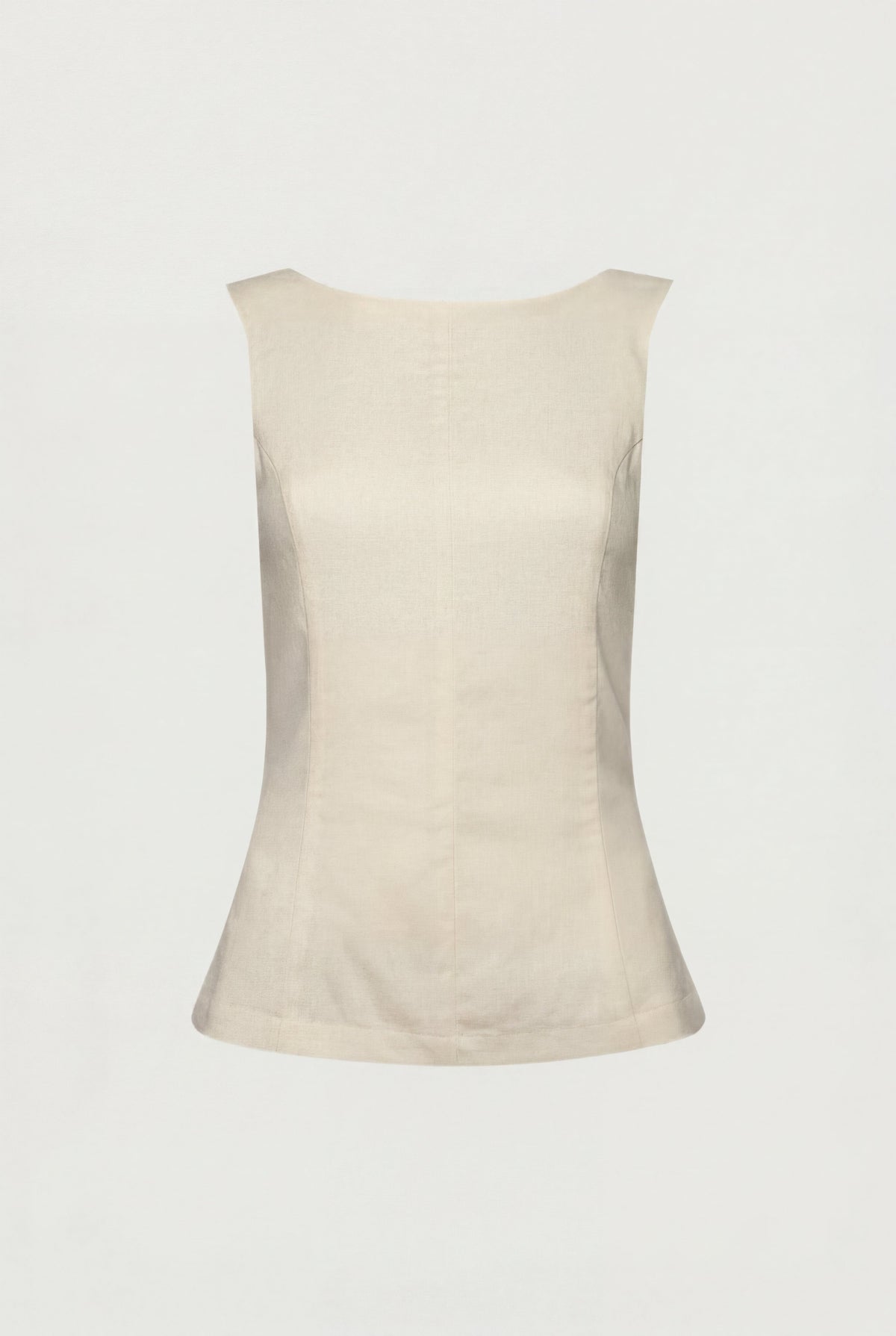 LINEN BLEND HIGH NECKLINE SLEEVELESS TOP