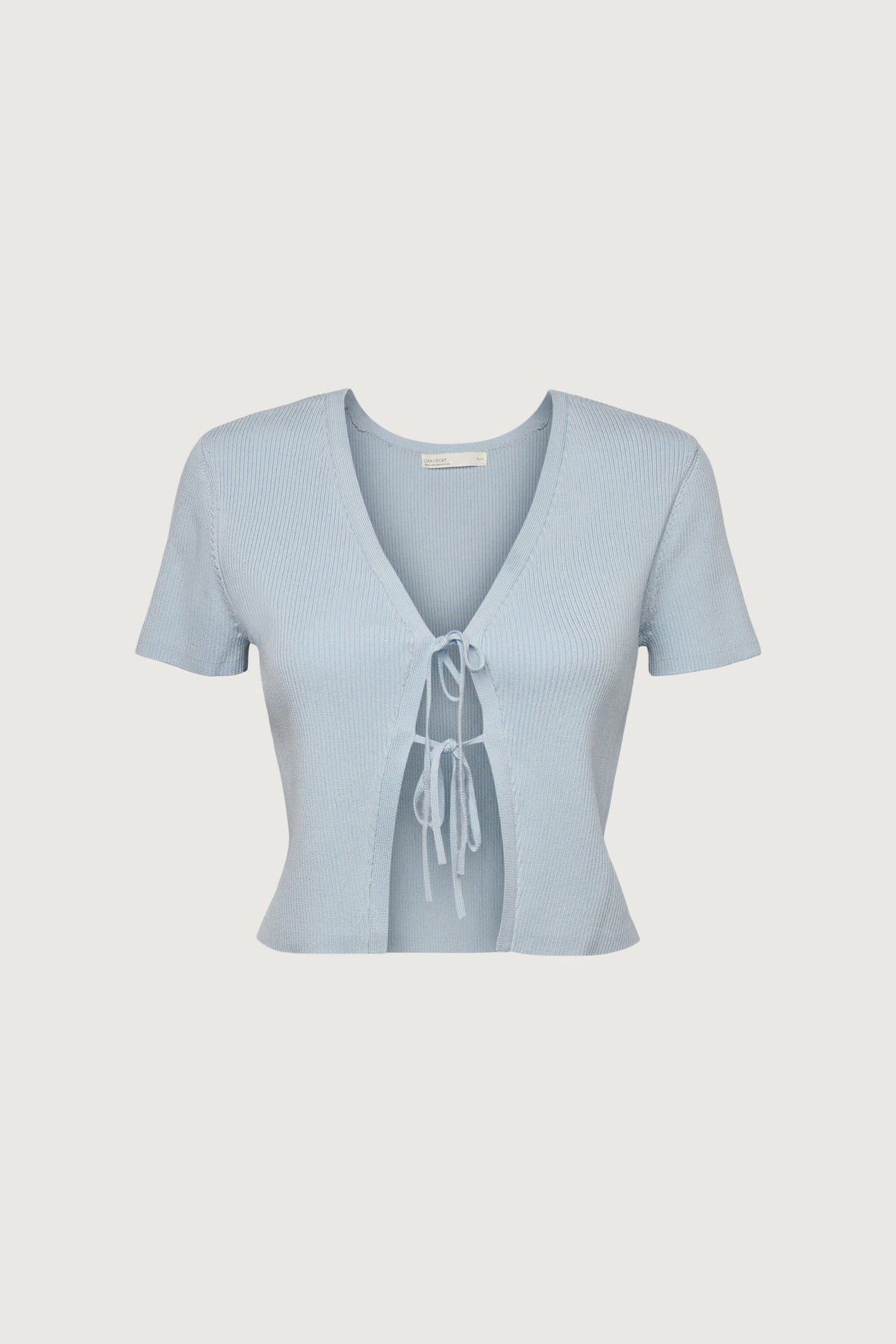 CROPPED SHORT SLEEVE SWEATER WITH OPEN FRONT TIES