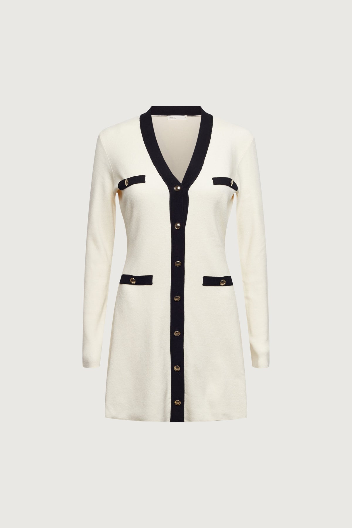 CONTRAST TRIM BUTTON FRONT KNIT MINI DRESS