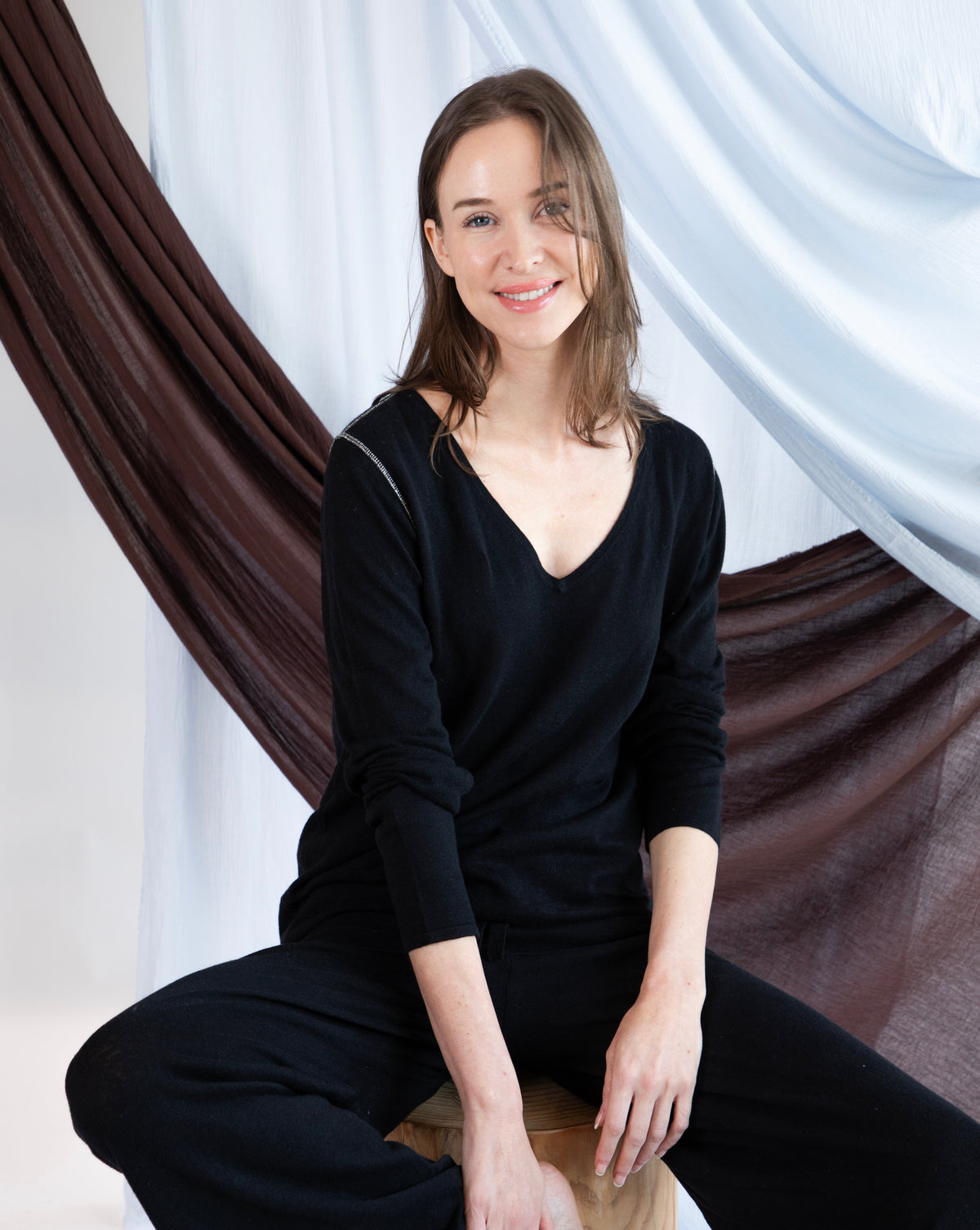 Marcelle Long T-Shirt (V-Neck) - Pitch Black
