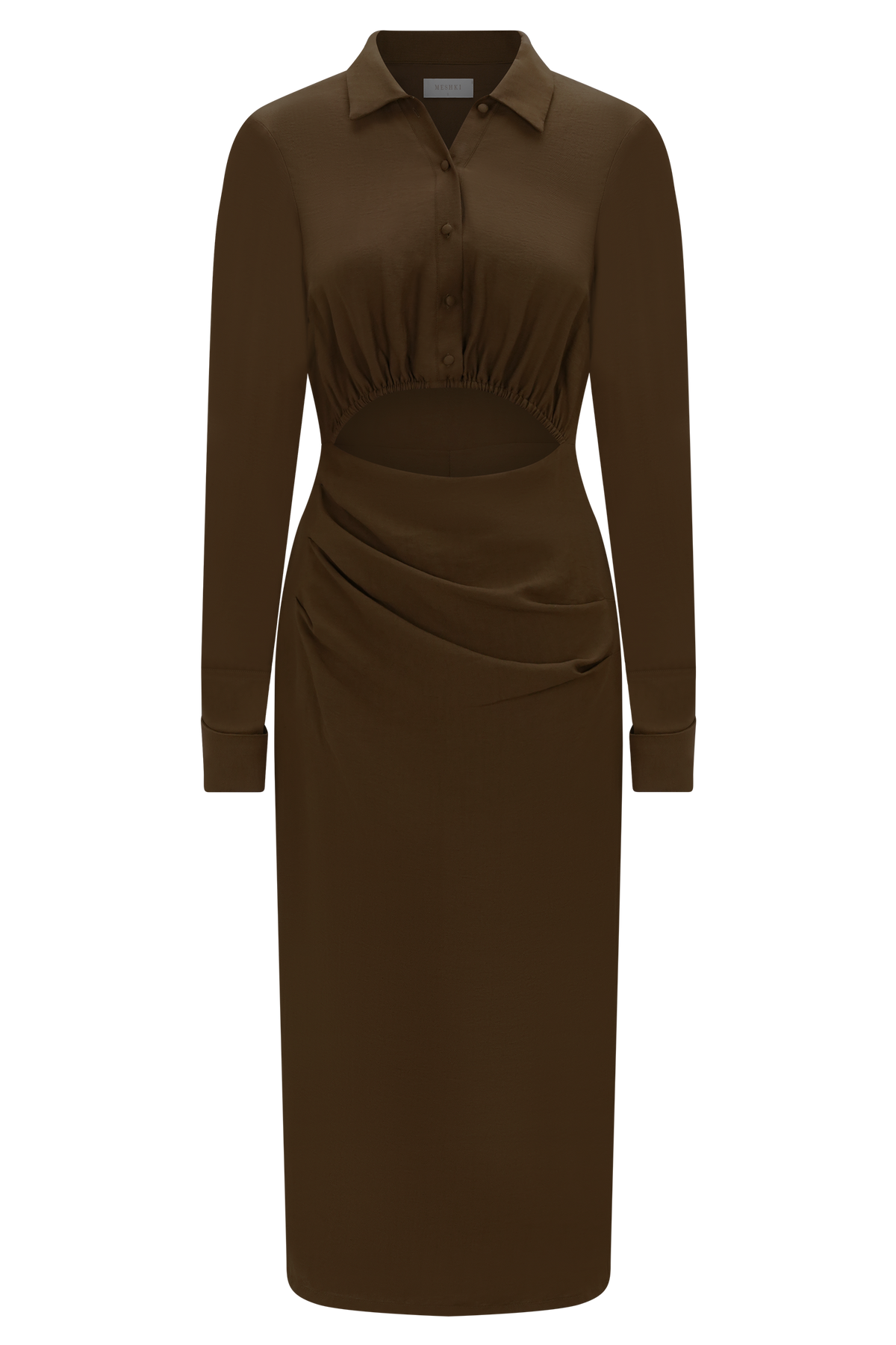 Cecilie Cut Out Shirt Midi Dress - Dark Chocolate