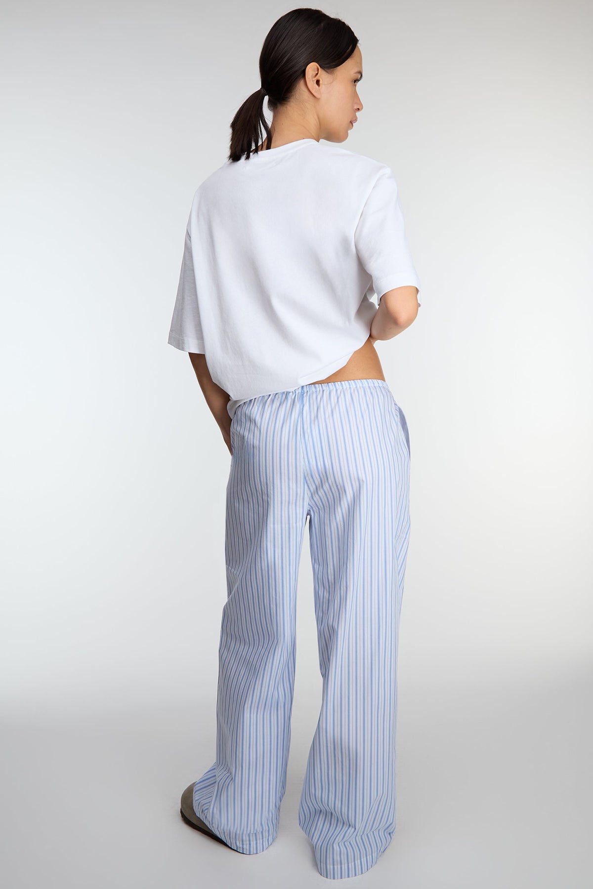STRIPED COTTON POPLIN PAJAMA STYLE PANT