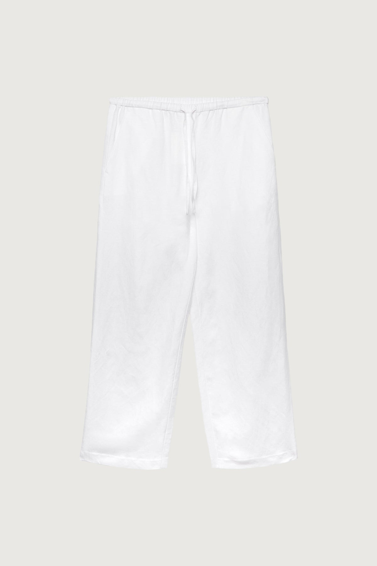 WHITE LINEN BLEND PANT WITH DRAWSTRING WAIST