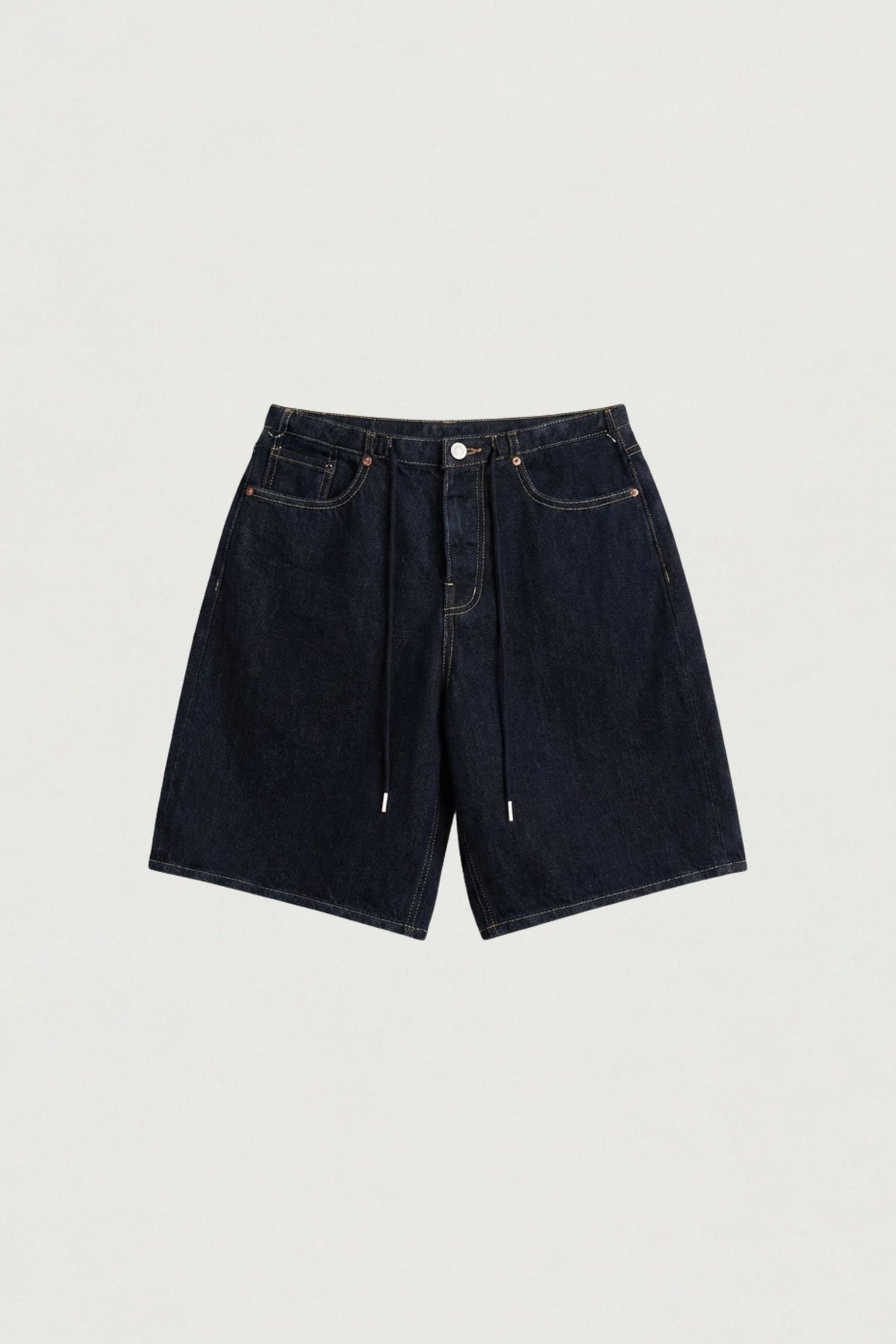 DENIM JORT WITH DRAWSTRING WAIST