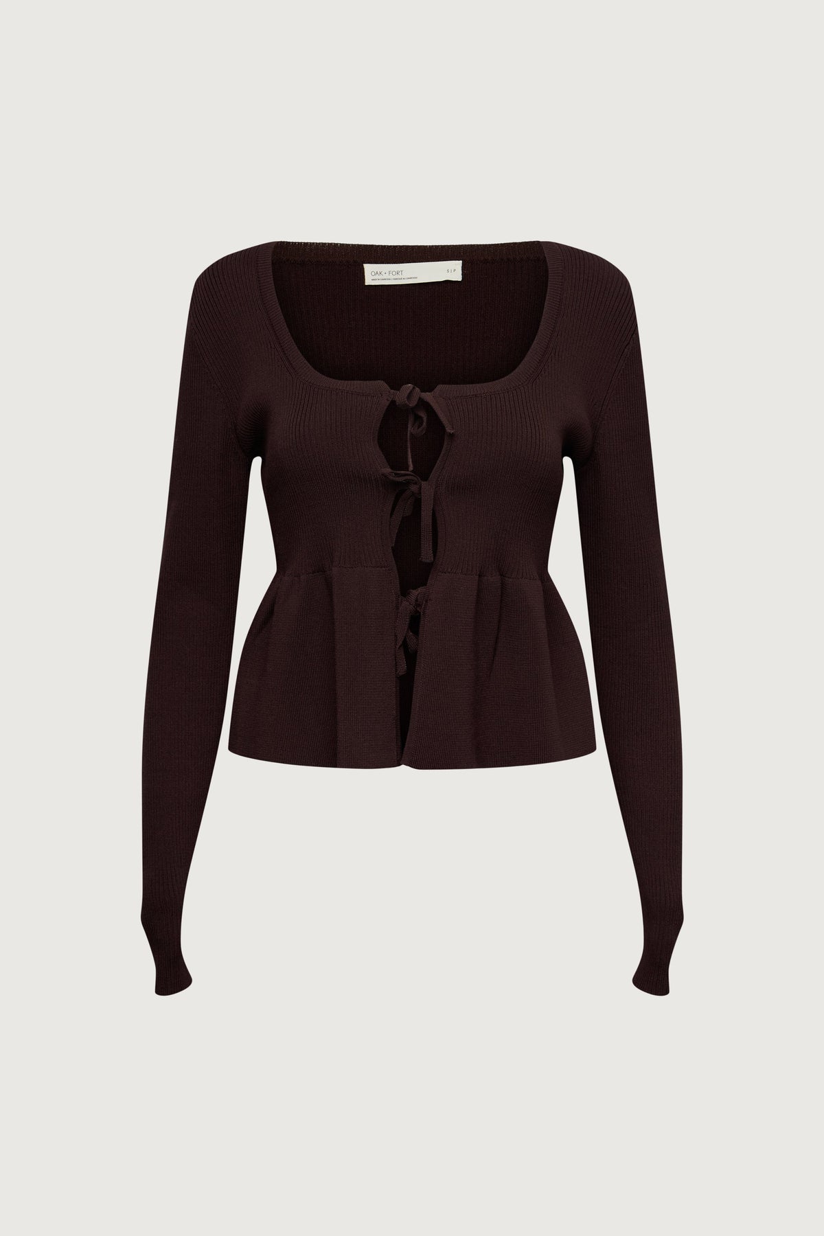 RIBBED TIE FRONT PEPLUM SWEATER
