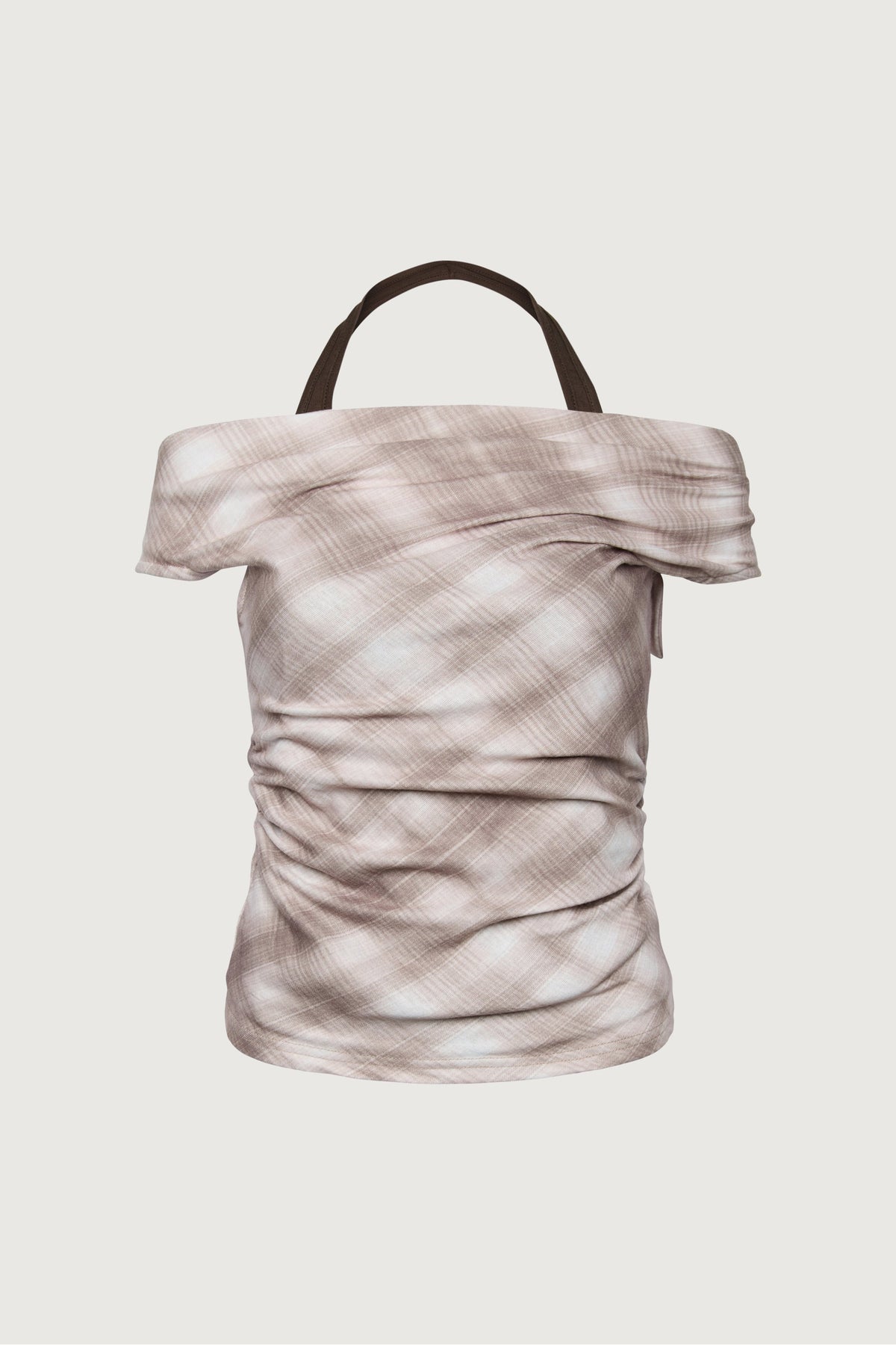 DRAPED CHECKERED COWL NECK TOP