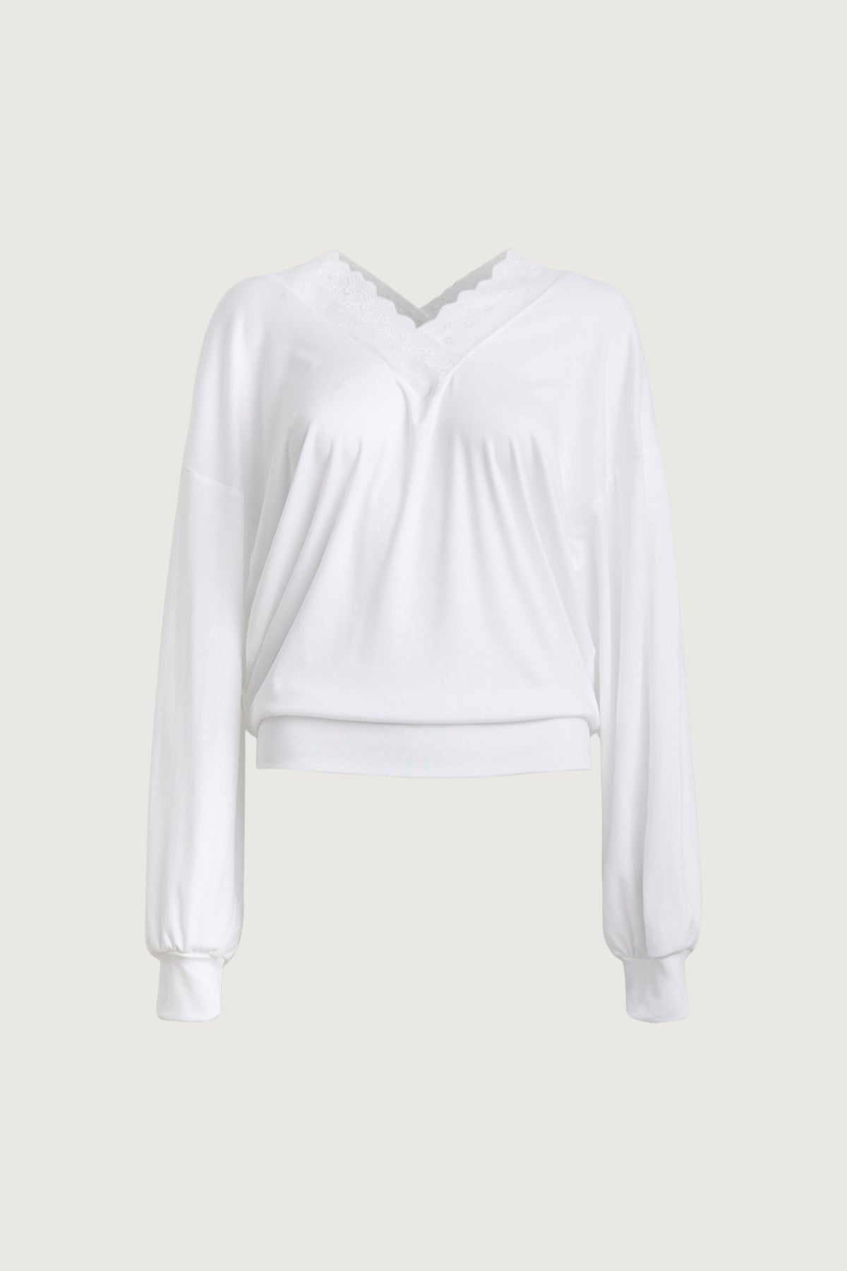 LACE TRIM V-NECK SLOUCHY TOP