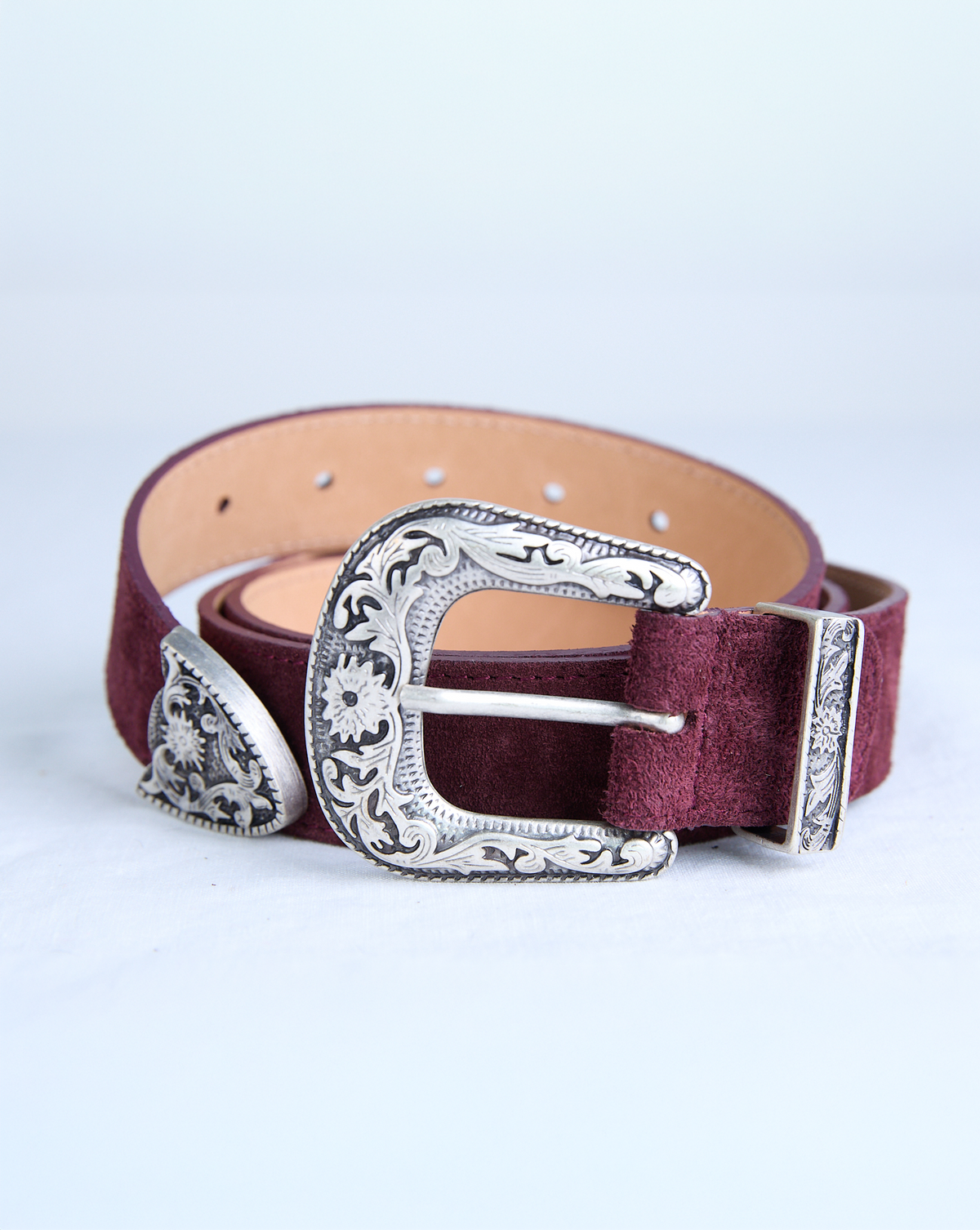 Western Suede Belt - Wine