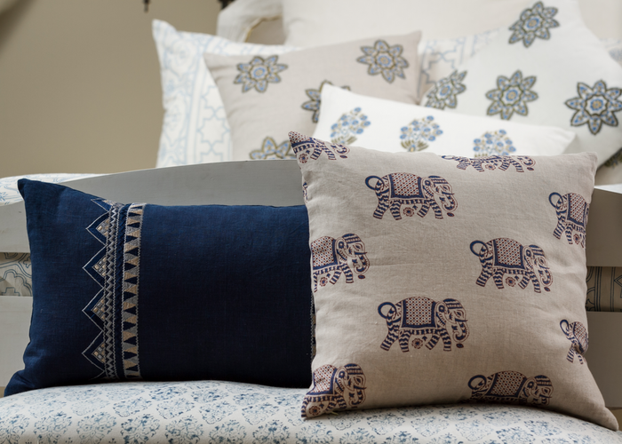 Elephant Walk Steel Blue And Cinnamon Pillow
