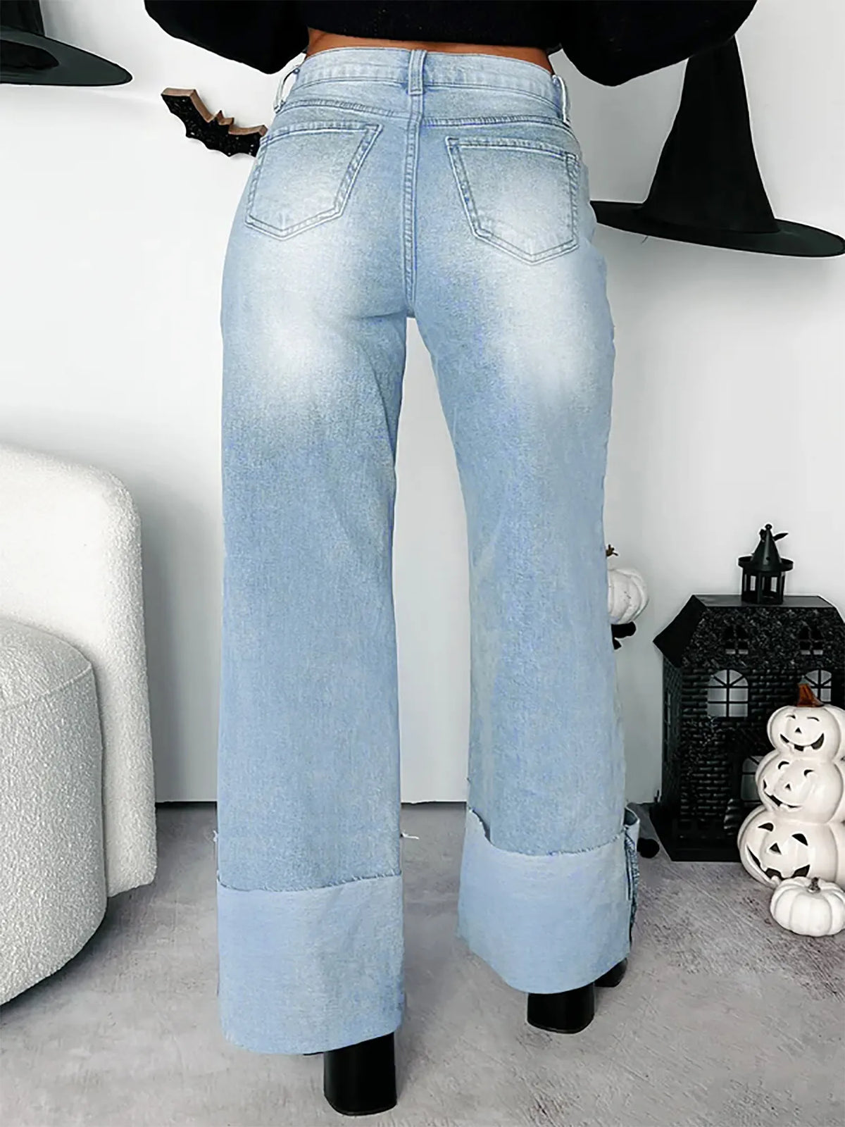 Hazel Blues® | High-Waisted Wide-Leg Jeans with Cuffed Hem
