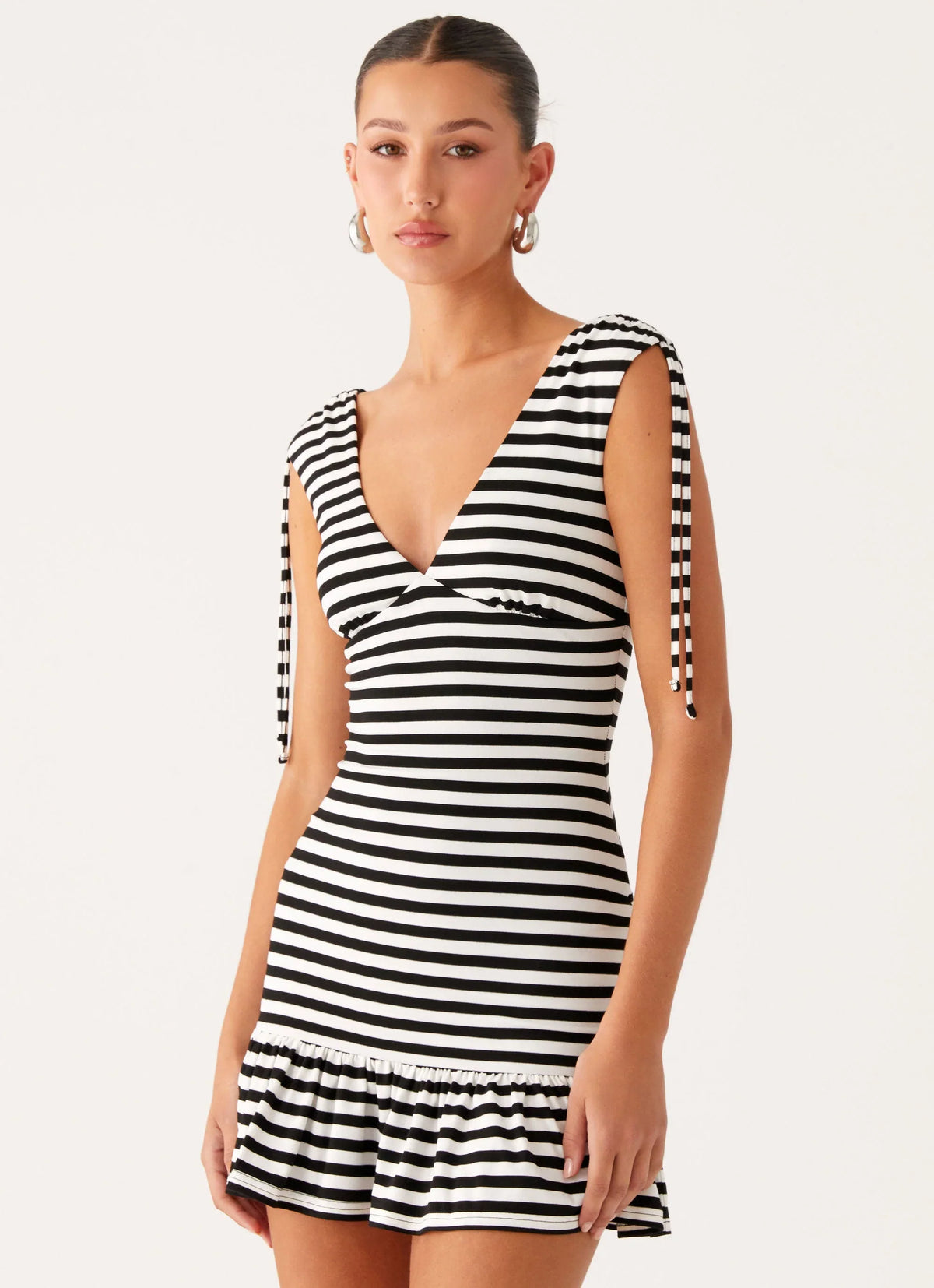 Acacia Mini Dress - Black White Stripe