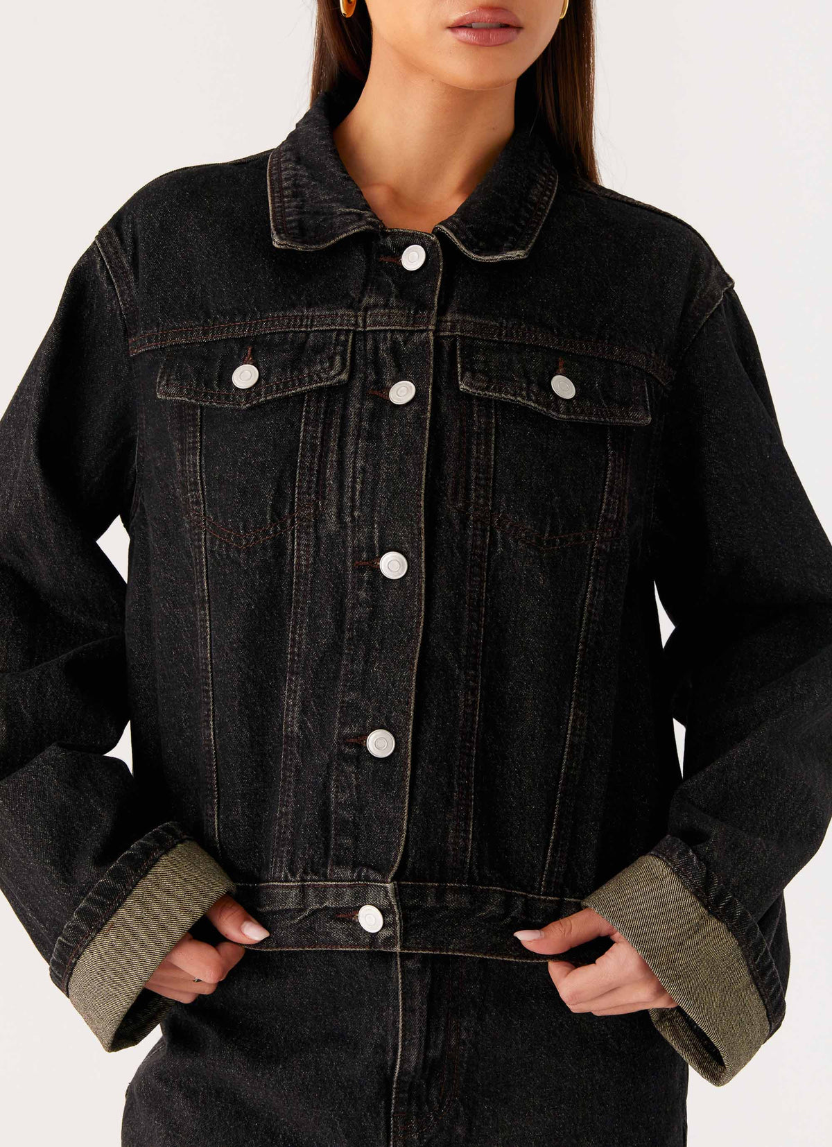 Back Again Oversized Denim Jacket Acid Charcoal