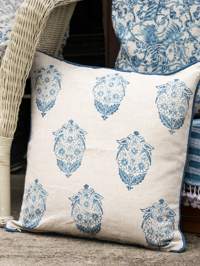 Parakeets Indigo Decorative Pillow