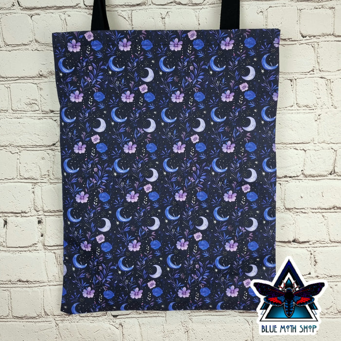 Purple Floral Moon 100% Cotton Canvas Tote Bag