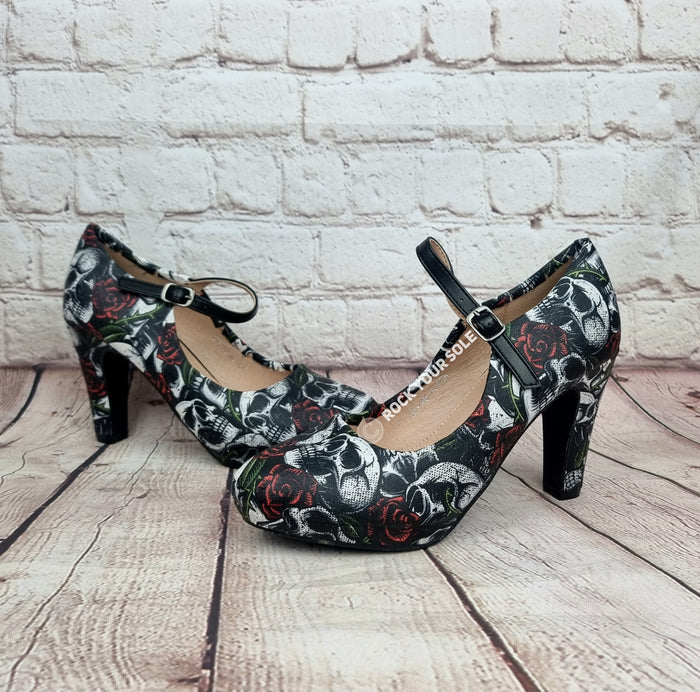 Skulls and Roses 4inch heels with staps