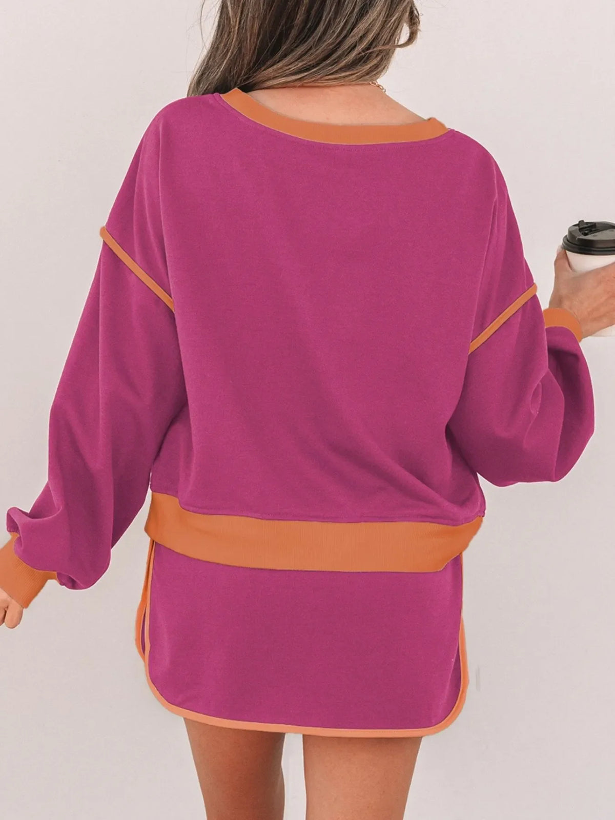 Hazel Blues® |  Contrast Trim Long Sleeve Top and Skort Set