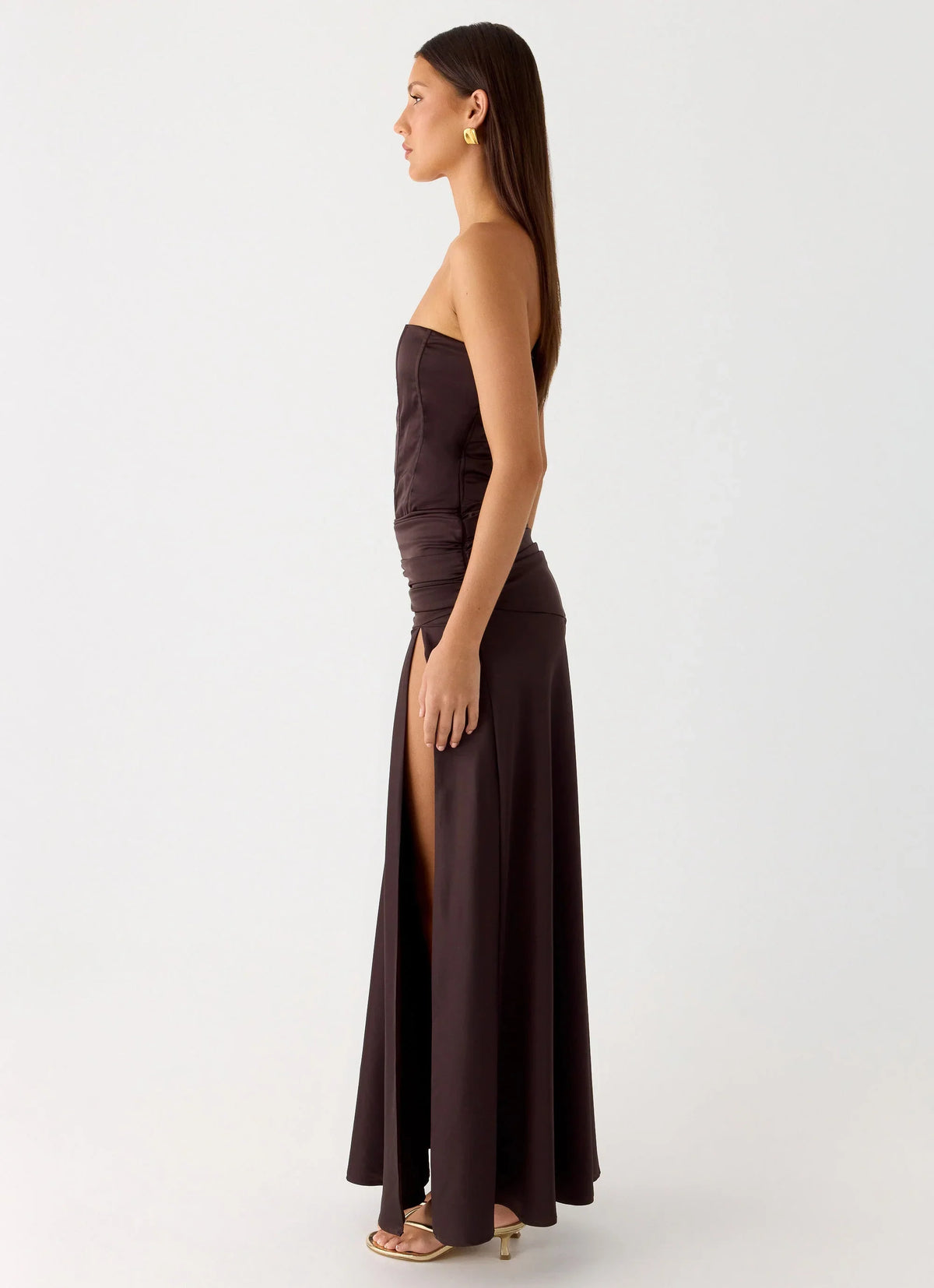 Darana Corset Satin Maxi Dress Chocolate