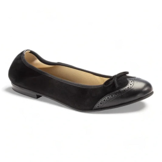 1540 - Girls Black Leather & Suede Bow Shoe