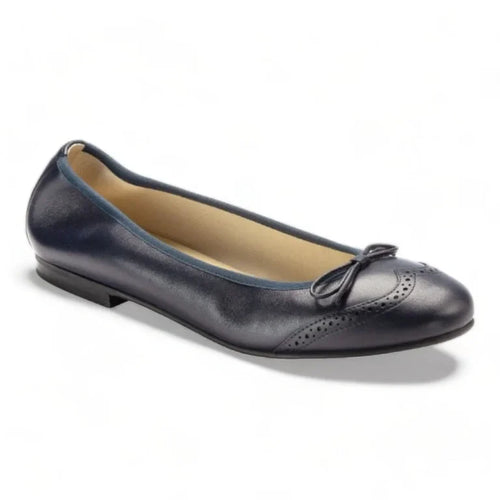 1540 - Navy Leather Girls Bow Shoe
