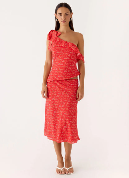 Calia Midi Skirt - Magenta Red Rose
