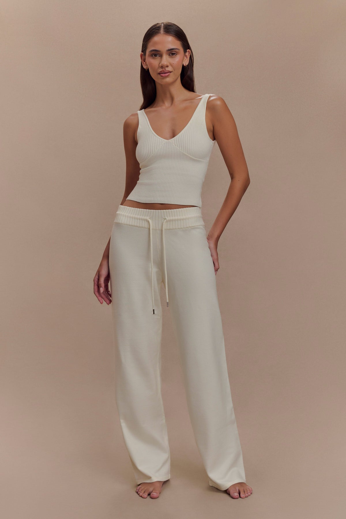 Natalya Ribbed Knit Cami Top - Ivory