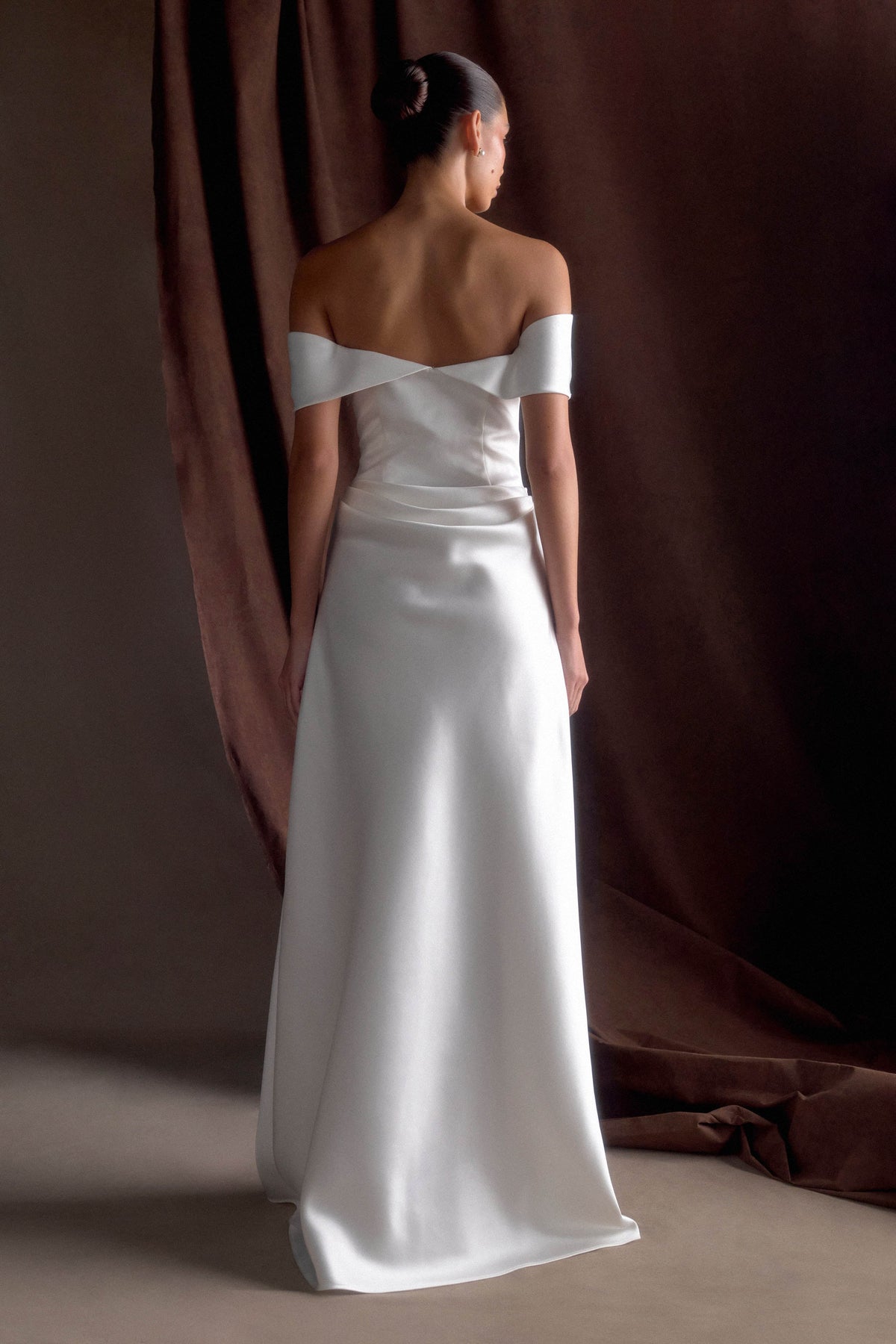 Luna Satin Off Shoulder Gown - White
