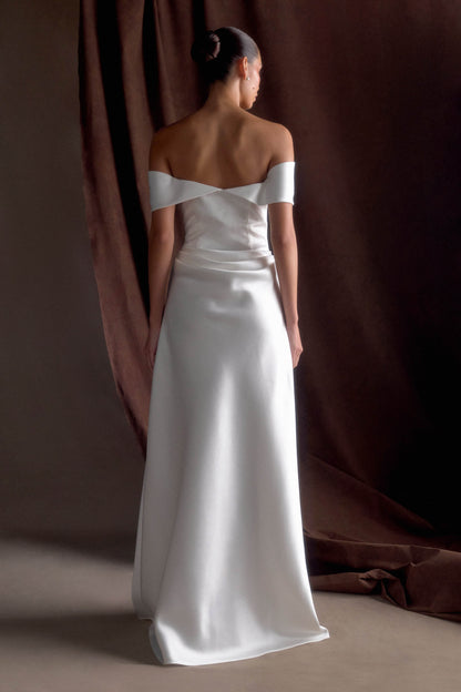 Luna Satin Off Shoulder Gown - White