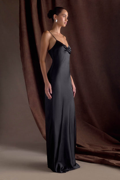 Lilly Sweetheart Satin Maxi Dress - Black