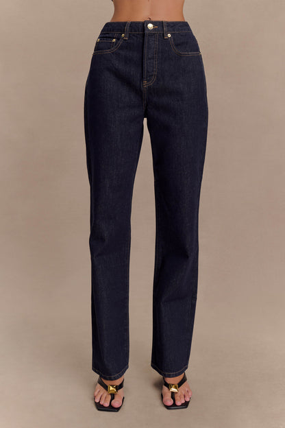 Janine High Waisted Straight Leg Jeans - Washed Indigo Blue