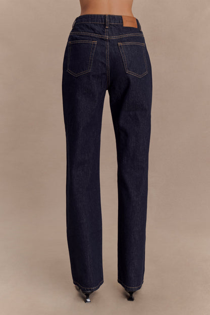 Janine High Waisted Straight Leg Jeans - Washed Indigo Blue