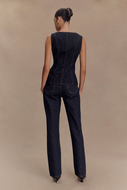 Janine High Waisted Straight Leg Jeans - Washed Indigo Blue