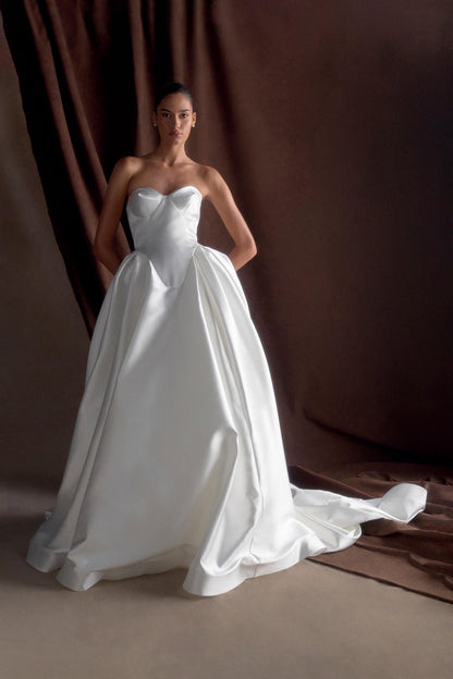 Delphine Satin Strapless Maxi Gown - White