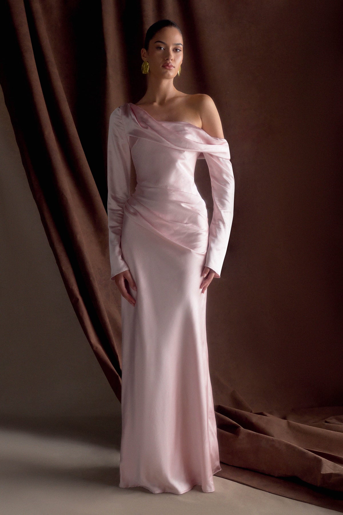 Iris Long Sleeve Satin Maxi Dress - Soft Pink