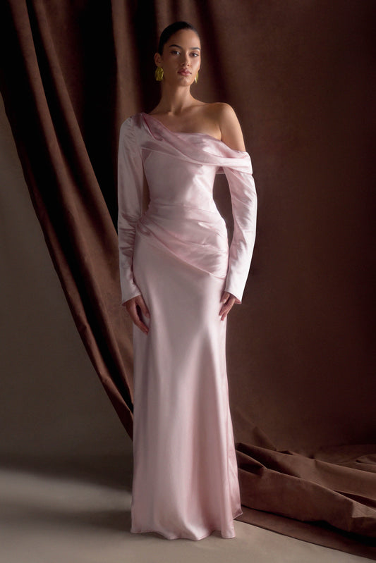 Iris Long Sleeve Satin Maxi Dress - Soft Pink
