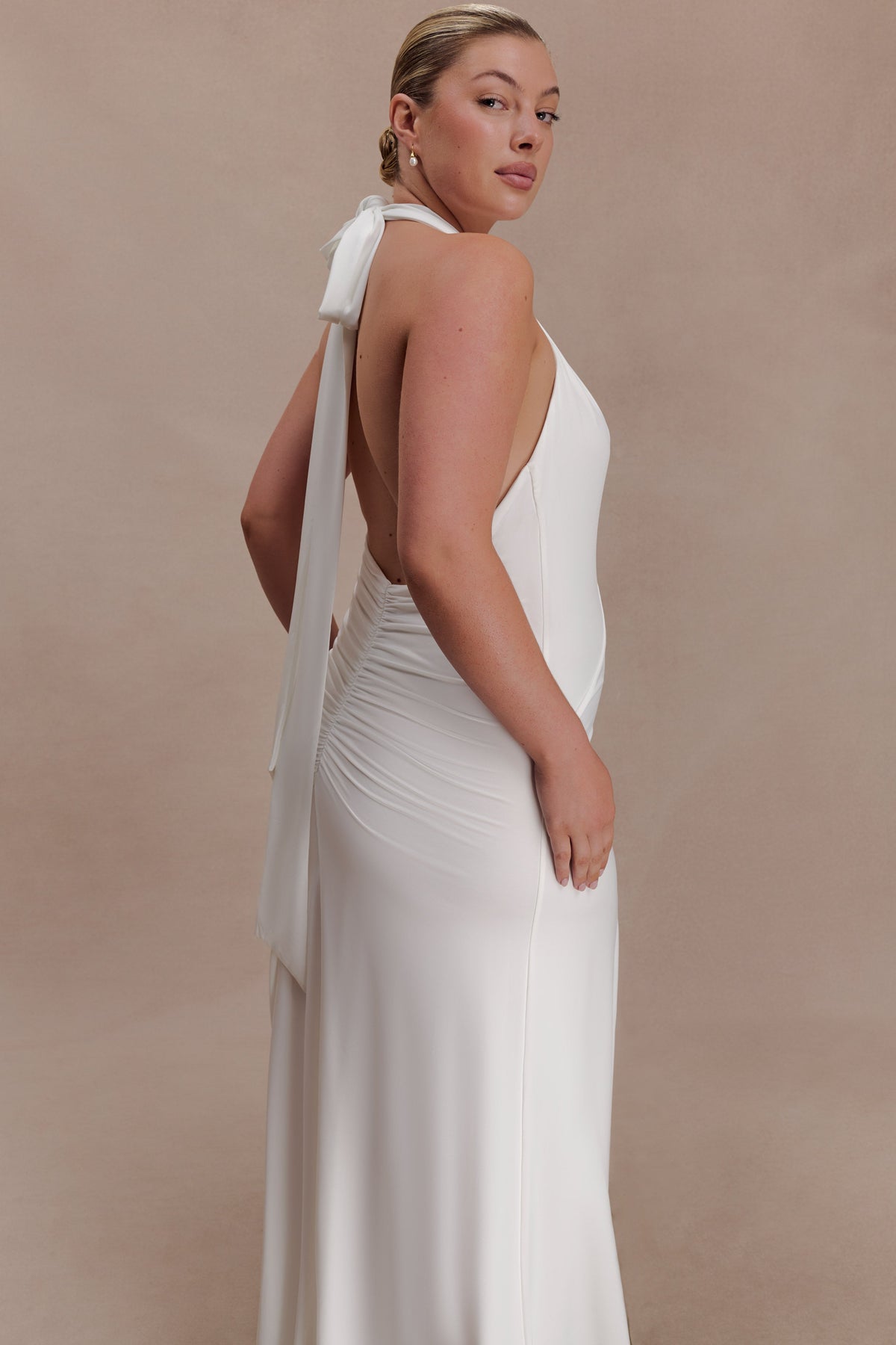 Juliet Slinky Maxi Dress With Scarf - White