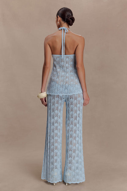 Corey Crochet Halter Neck Top - Light Blue