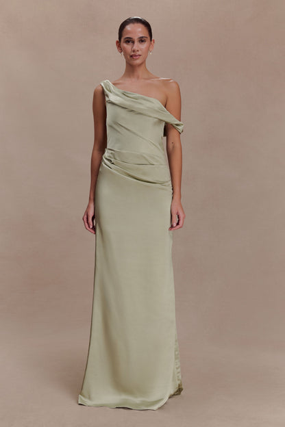 Dalia Off Shoulder Satin Maxi Dress - Sage