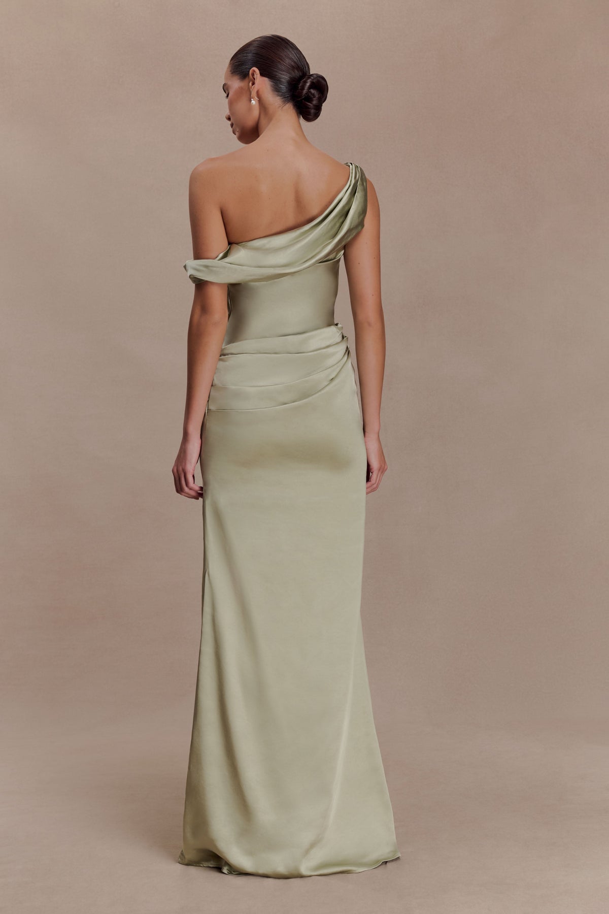 Dalia Off Shoulder Satin Maxi Dress - Sage