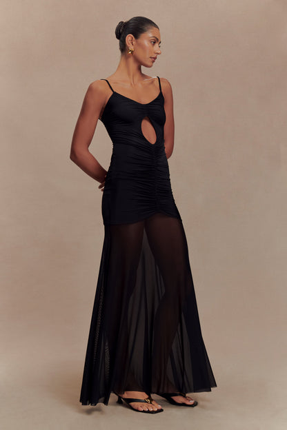 Delaney Slinky And Mesh Maxi Dress - Black