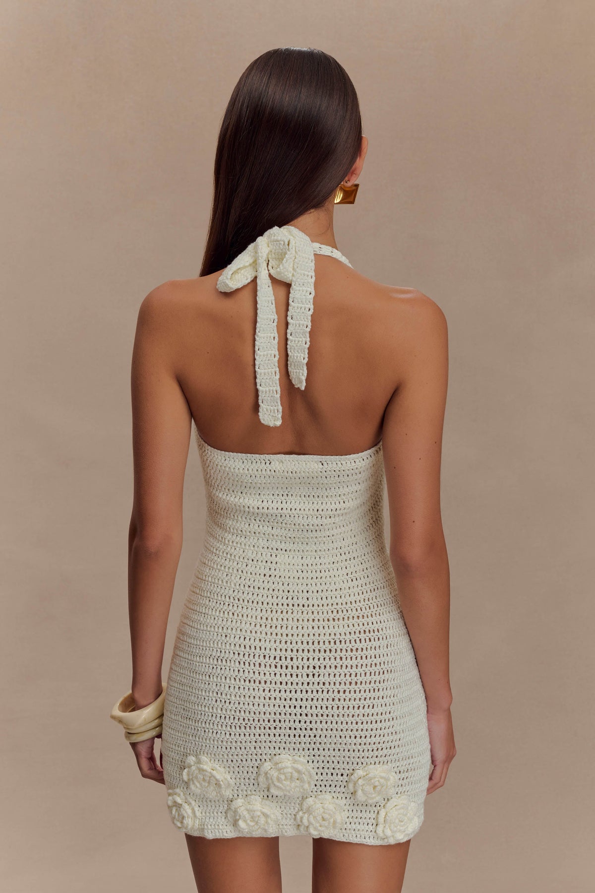 Liyah Floral Hand Crochet Mini Dress - Ivory