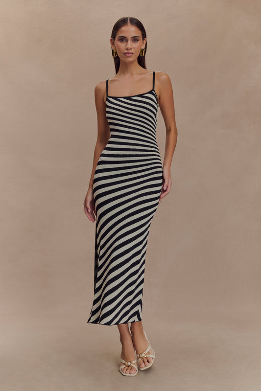 Raven Striped Knit Midi Dress - Black/White