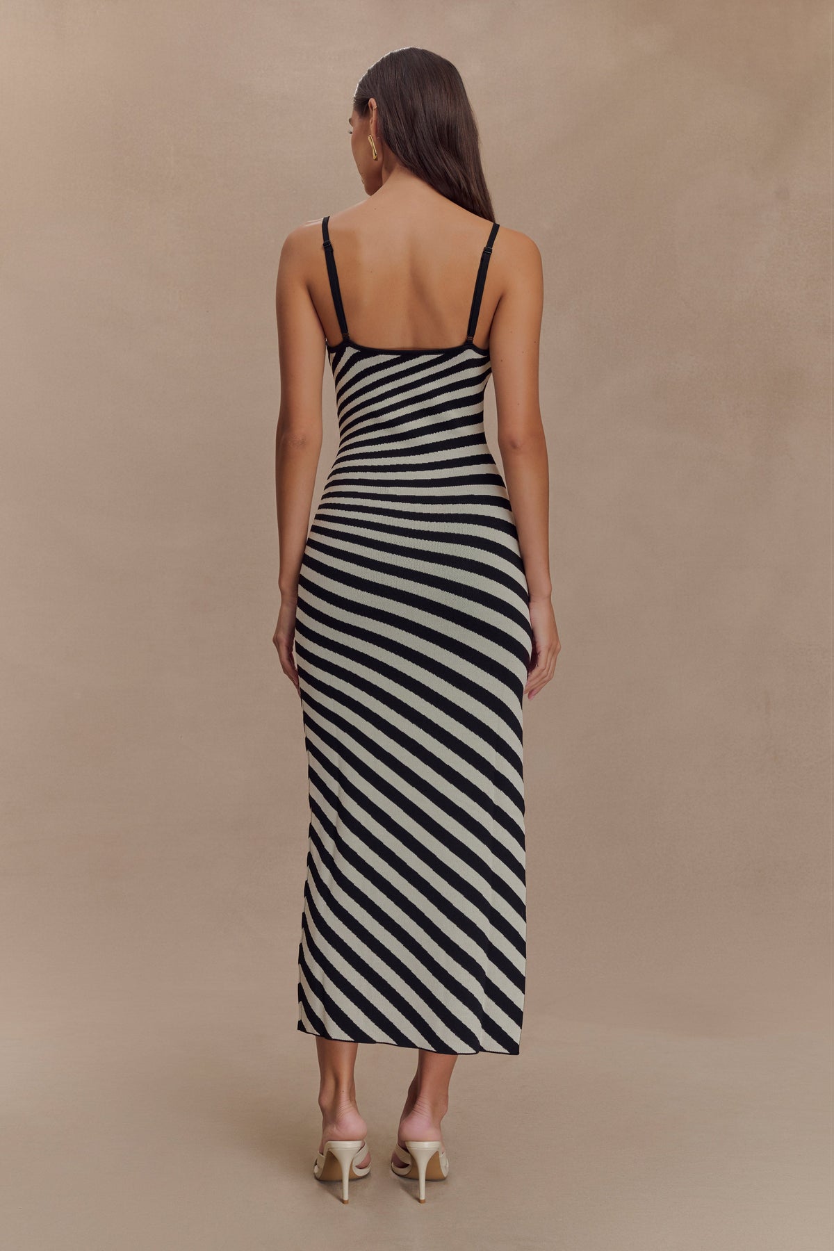 Raven Striped Knit Midi Dress - Black/White