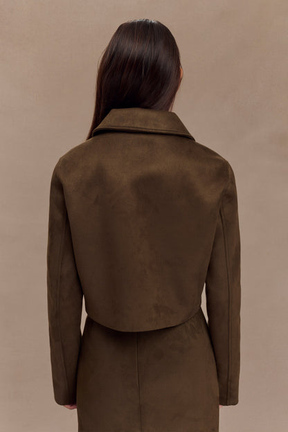 Hayes Faux Suede Collared Jacket - Chocolate