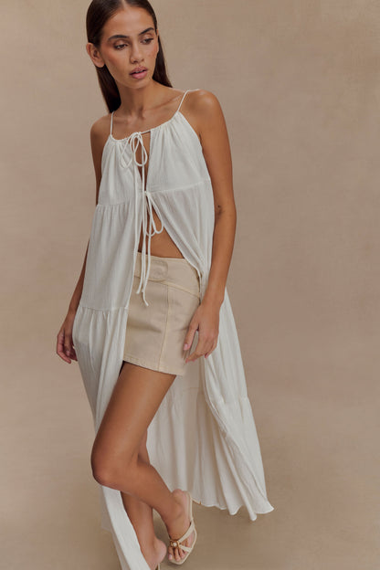 Lenny Front Tie Top - White