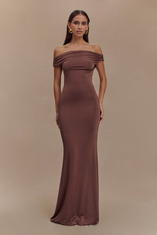 Kinsley Slinky Maxi Dress With Hardware - Chocolate