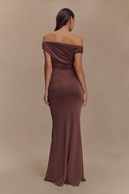 Kinsley Slinky Maxi Dress With Hardware - Chocolate