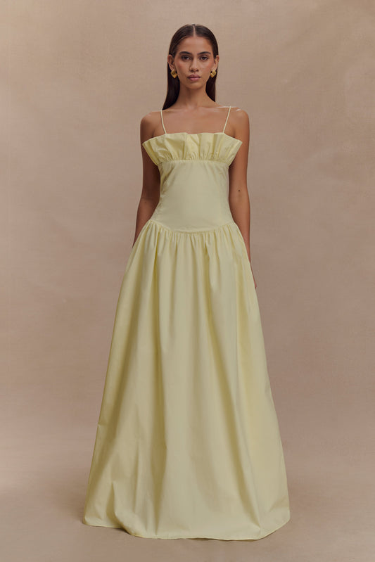 Janis Cotton Frill Maxi Dress - Lemon