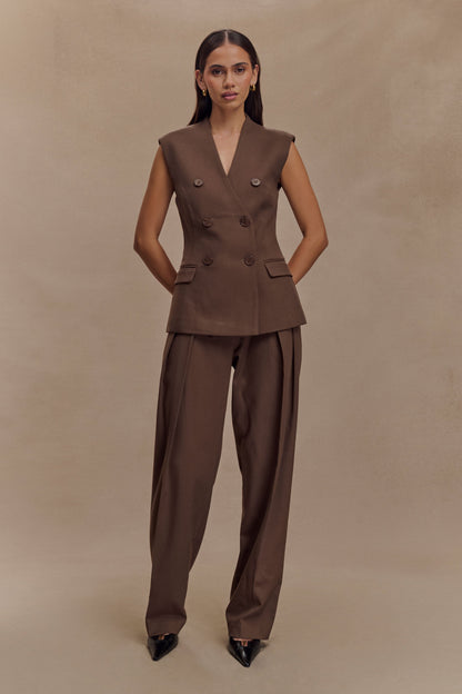 Penelope Pleated High Waisted Pants - Chocolate